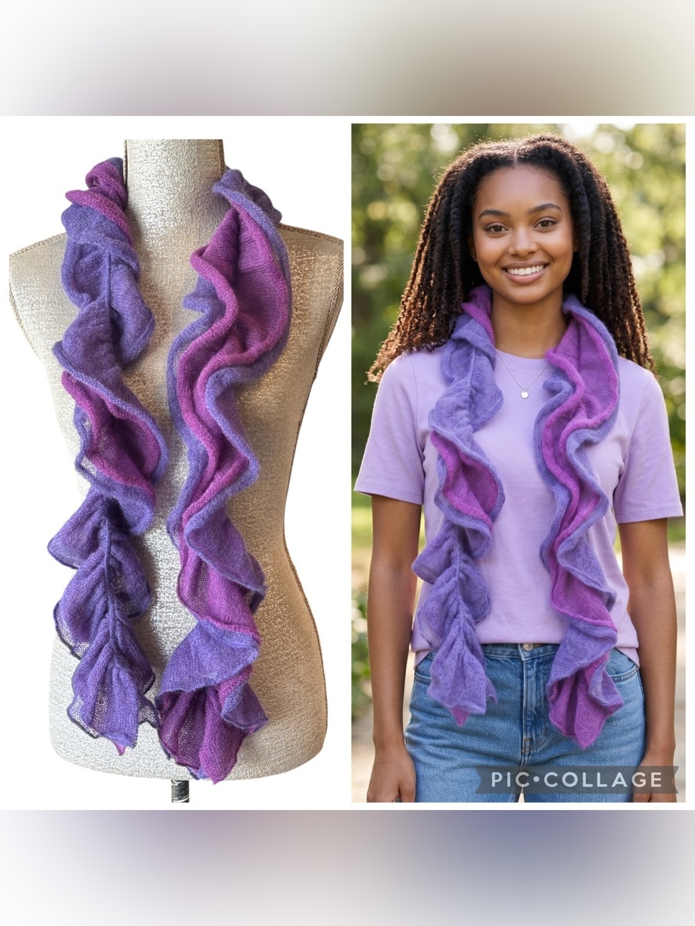 Le Pommier by Olimpia Italy Superkid Mohair Blend Ruffle Scarf Shades of Purple